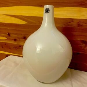 Vintage IKEA Swedish Modernist White Salong Vase Hand Blown Glass W/ Sticker